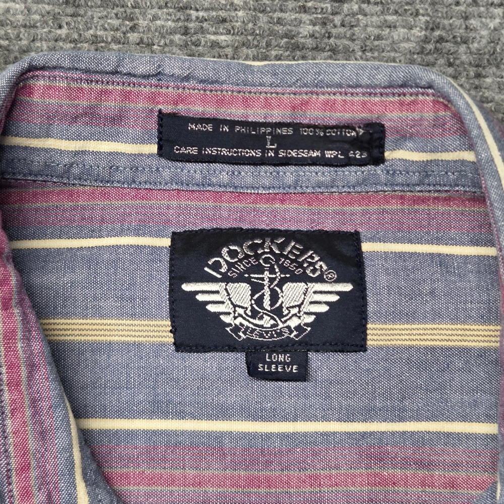 Vintage 1991 Dockers Shirt Mens L Striped Long Sleeve 90s Cotton Preppy Grandpa - Picture 8 of 14